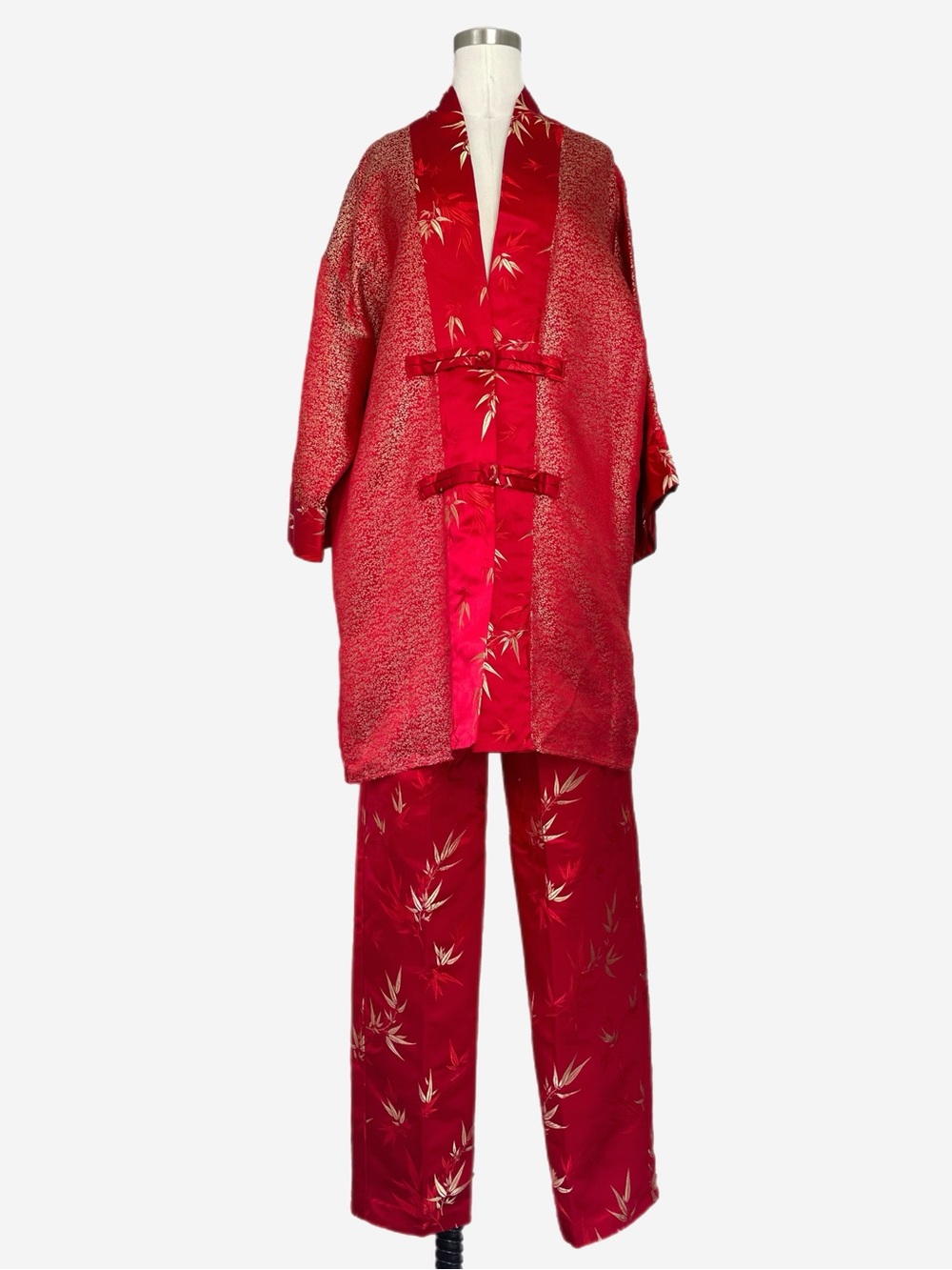 A City Original Obsession Red gold floral brocade kimono jacket and pants set XL